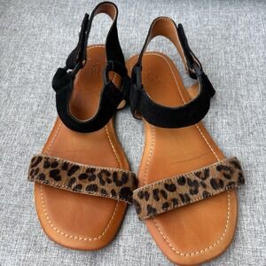 UGG‎ Sz 7 Rynell Leopard Double Strap Sandals Women's Ankle Strap Suede/Calfskin